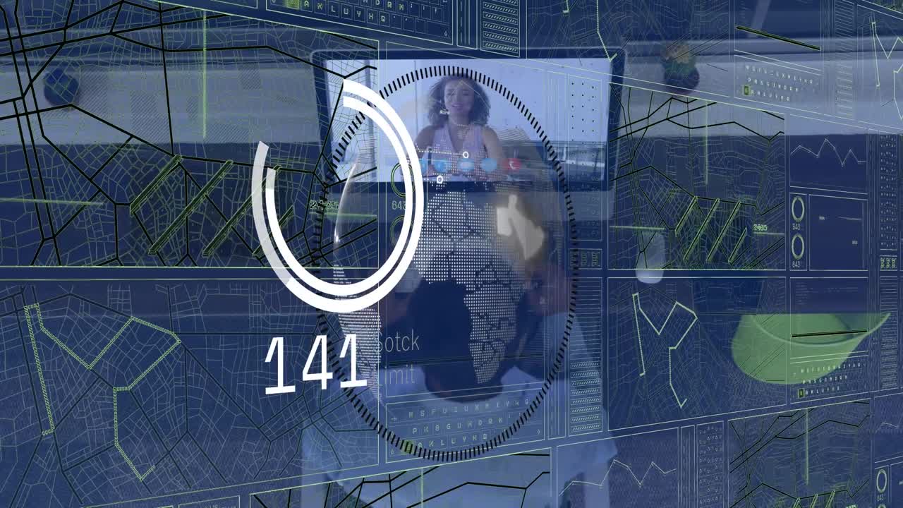 animación del procesamiento de datos sobre diversas personas de negocios que tienen una videollamada