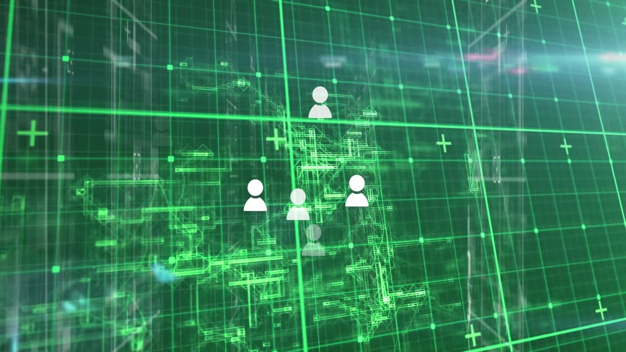 녹색 배경에서 데이터 처리에 대한 아이콘의 애니메이션