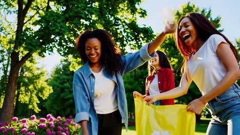 group of women recycling in the park