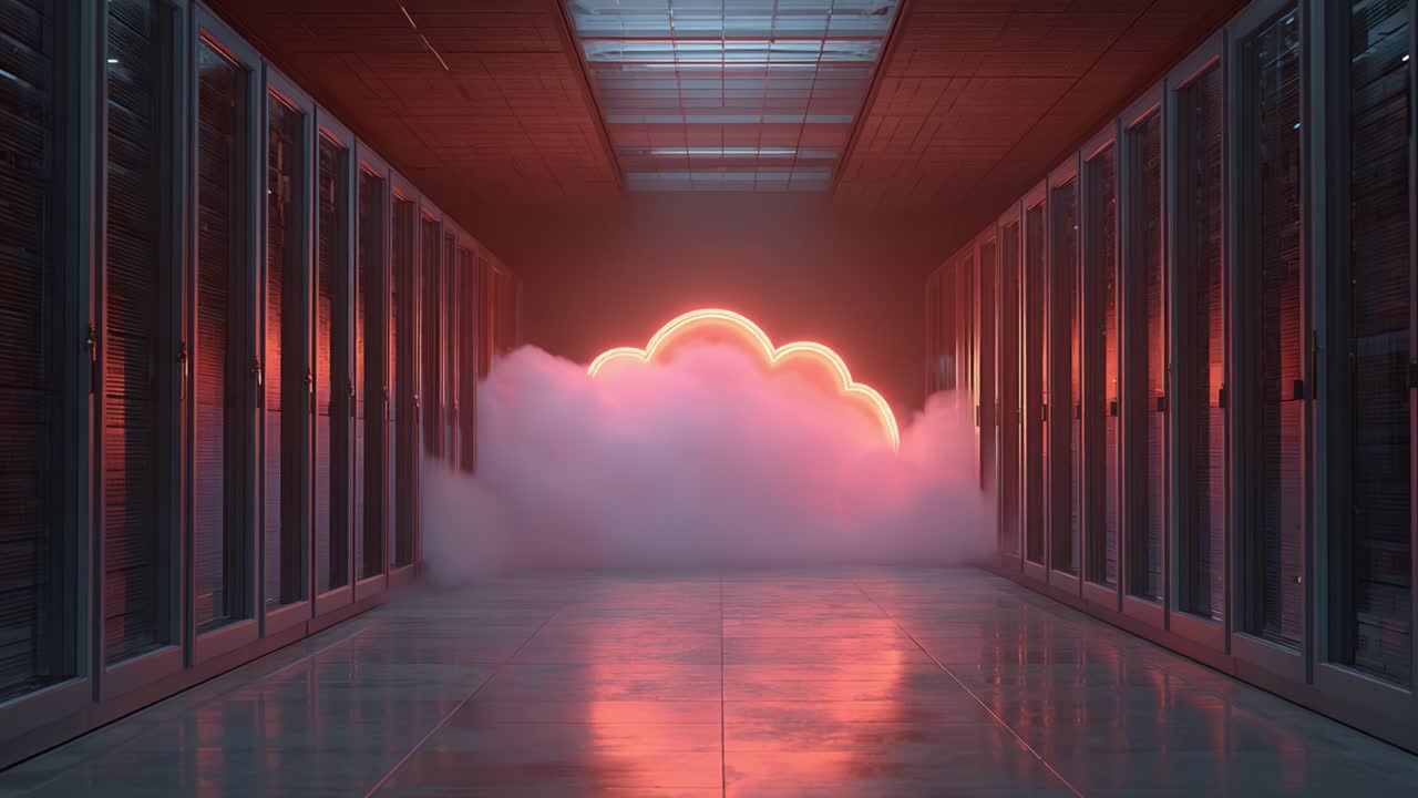 A Stunning Visualization of a Cloud Phenomenon Surrounded by Modern Server Infrastructure, Highlighting the Blend of Technology and Aesthetics in a Digital Environment