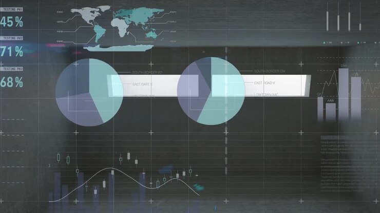 Animation of data processing over dark background
