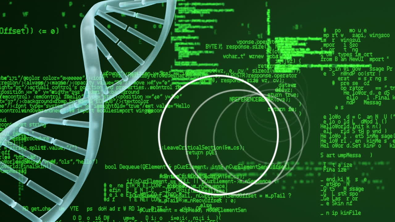 Animation of dna strand, scope scanning over data processing
