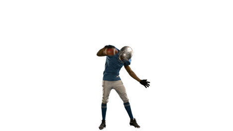 american football player triumphing with raised arms