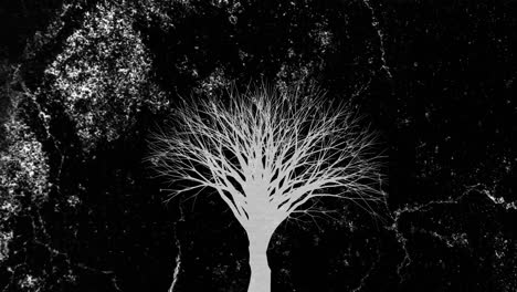 animation of white lightning flashes over white tree on black background