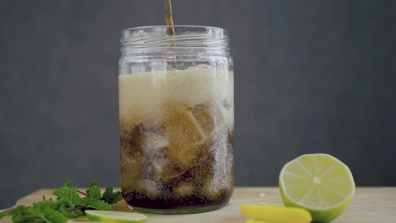 Refreshing Cola Drink with Lime and Mint
