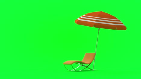 beach deck chair and umbrella on a green background, 3d rendering