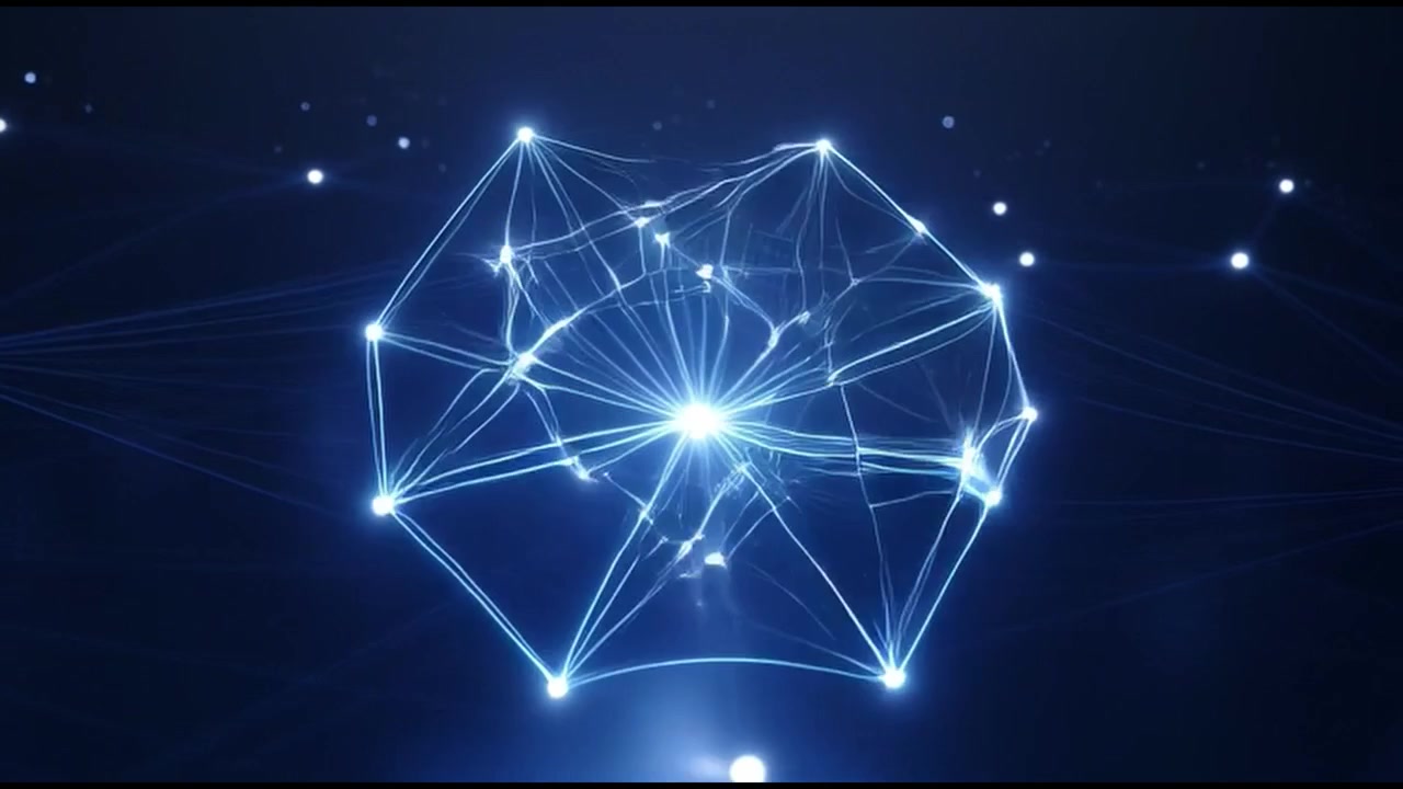 Abstract Digital Network Transforming into Glowing Light Rings