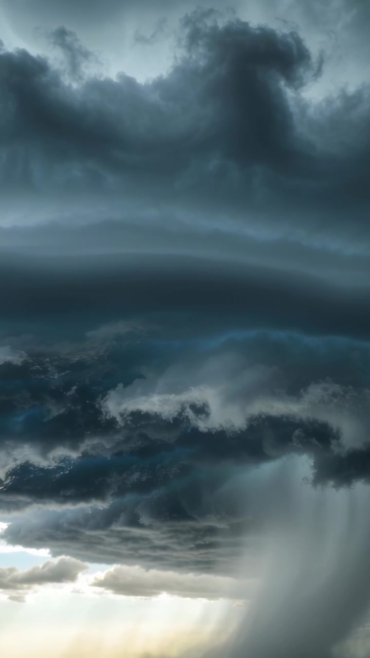 Vertikal video: Dannelse af shelf cloud udvikler sig over åben slette, lys nederst til venstre afslører regngardin.