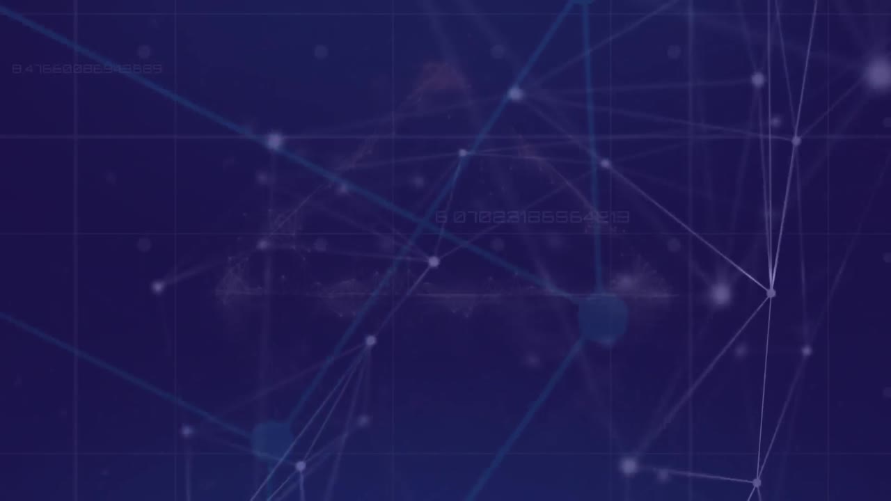 animación de la red de conexiones y procesamiento de datos sobre fondo azul