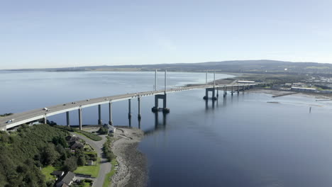 an aerial view of kessock bridge in inverness on a sunny summer's morning