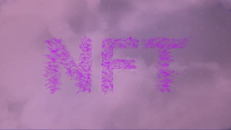 Digital-animation-of-nft-text-with-dots-against-purple-background,-copy-space