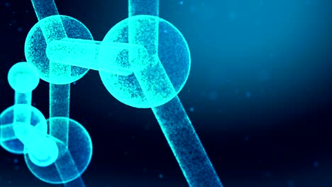 animación por computadora de un modelo 3d de una molécula en un fondo animado azul.