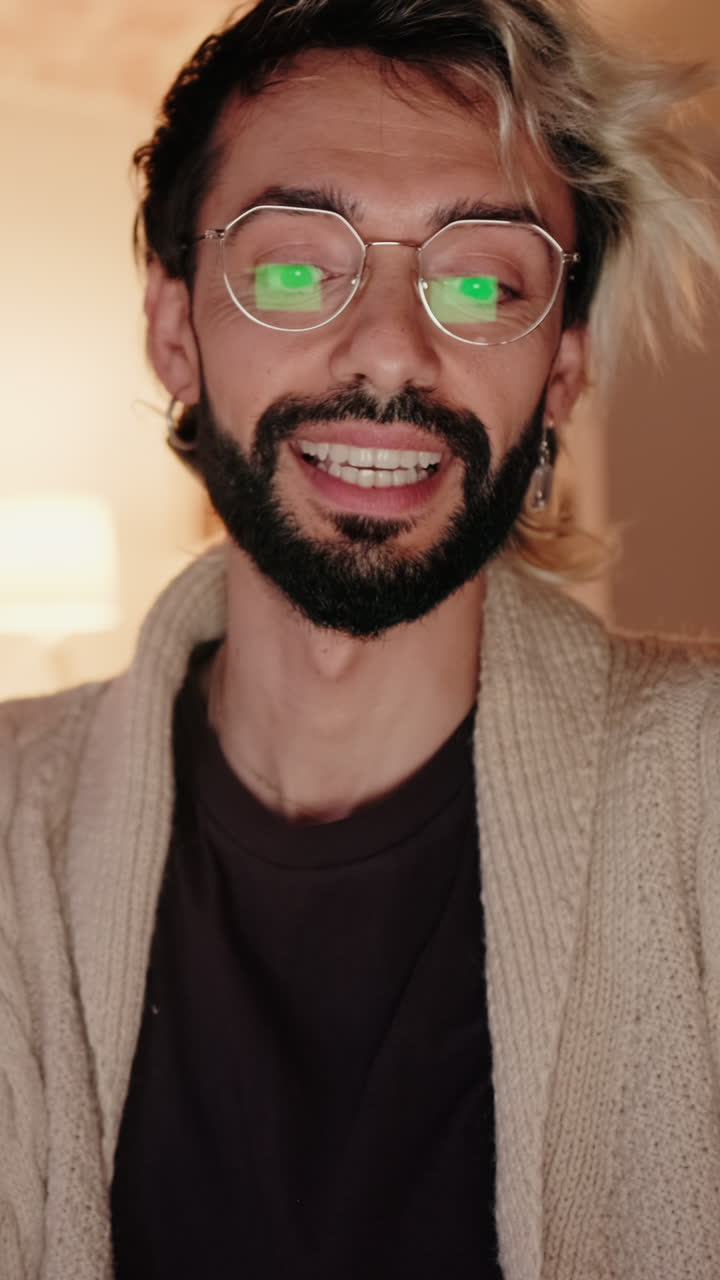 Young man or gay Making Video Call From Home