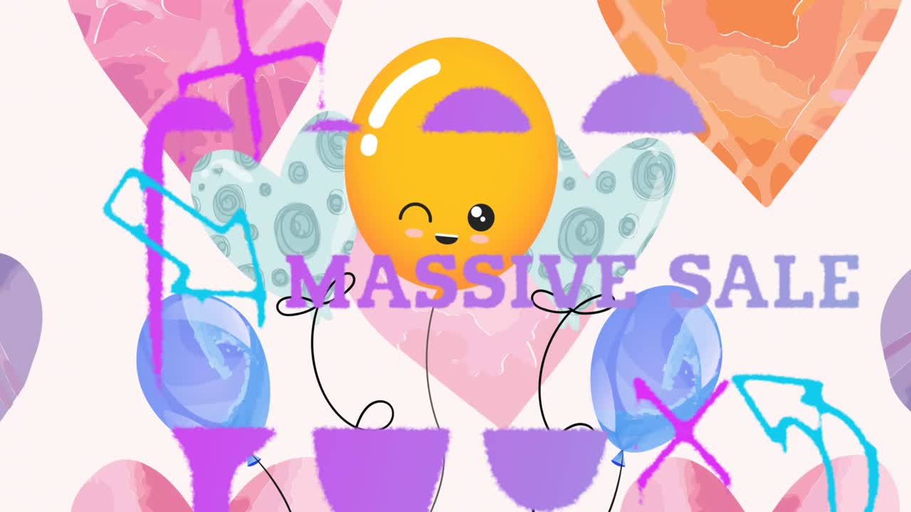 말의 애니메이션 대규모 판매 보라색에 오렌지색 풍선과 밝은 분홍색에 심장 위에