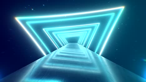 flying through glowing rotating neon triangles creating a tunnel, blue red pink violet spectrum, fluorescent ultraviolet light, modern colorful lighting, 4k loop animation