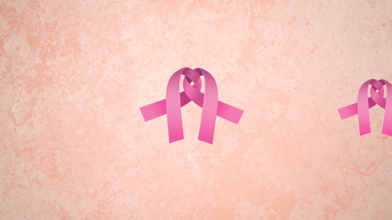 animación de un logotipo de cinta rosa múltiple que aparece sobre un fondo rosa