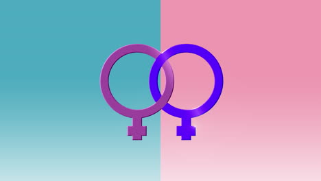 animation of two linked female gender symbols on blue and pink background