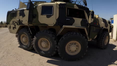 military vehicle at a border crossing