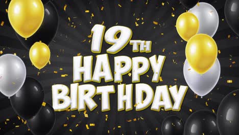 37 19th happy birthday black text with golden confetti falling and glitter particles colorful flying