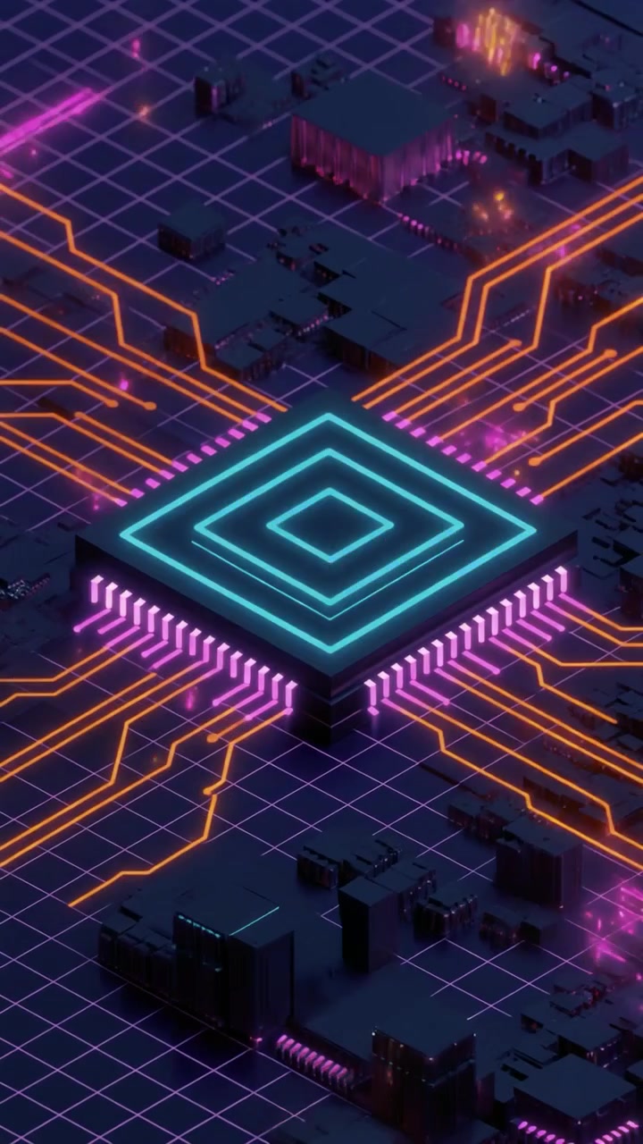 Digital mikrochip-processor med glødende datakredsløb