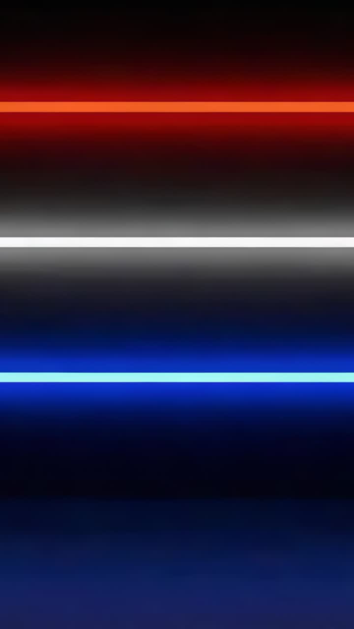Vertical video: Displaying red white blue glowing stripes fixed across dark field frame