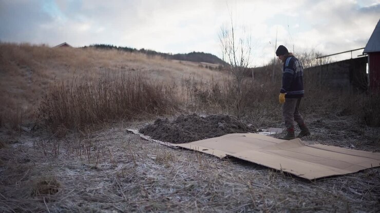 Cardboards Topped With Soil And Compost Mix On Field