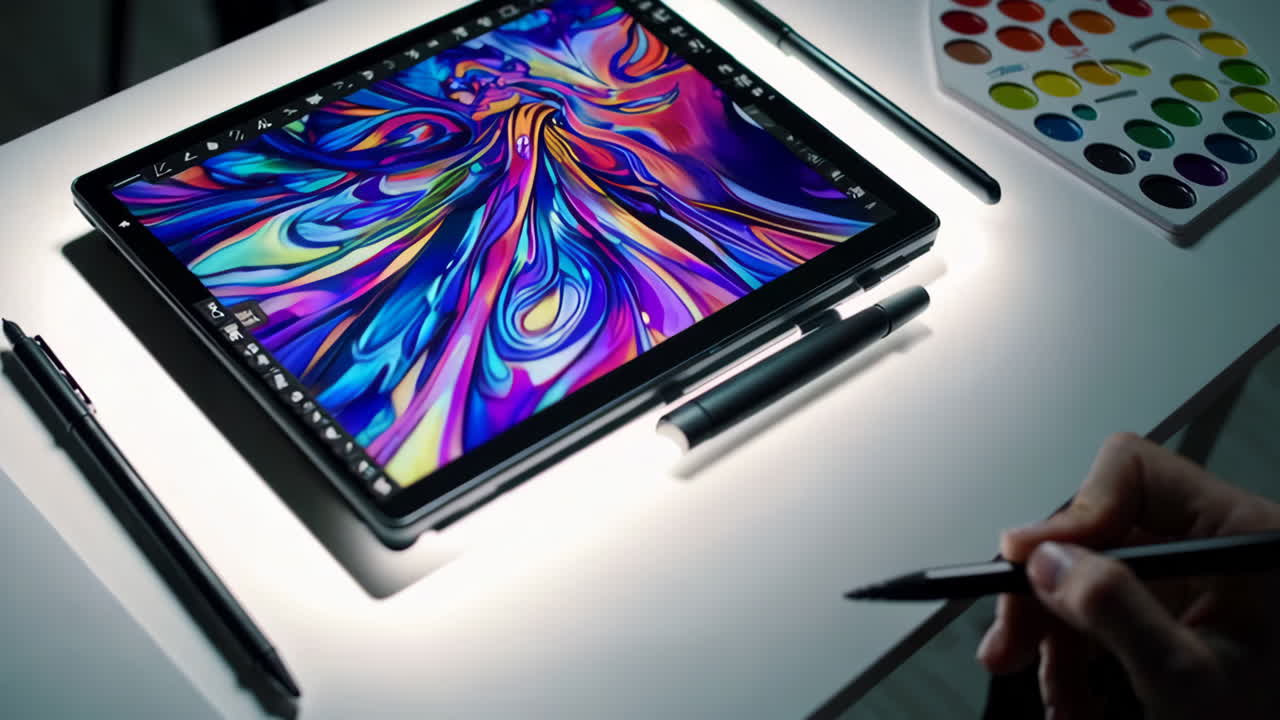 Digital Art Tablet with Abstract Artwork