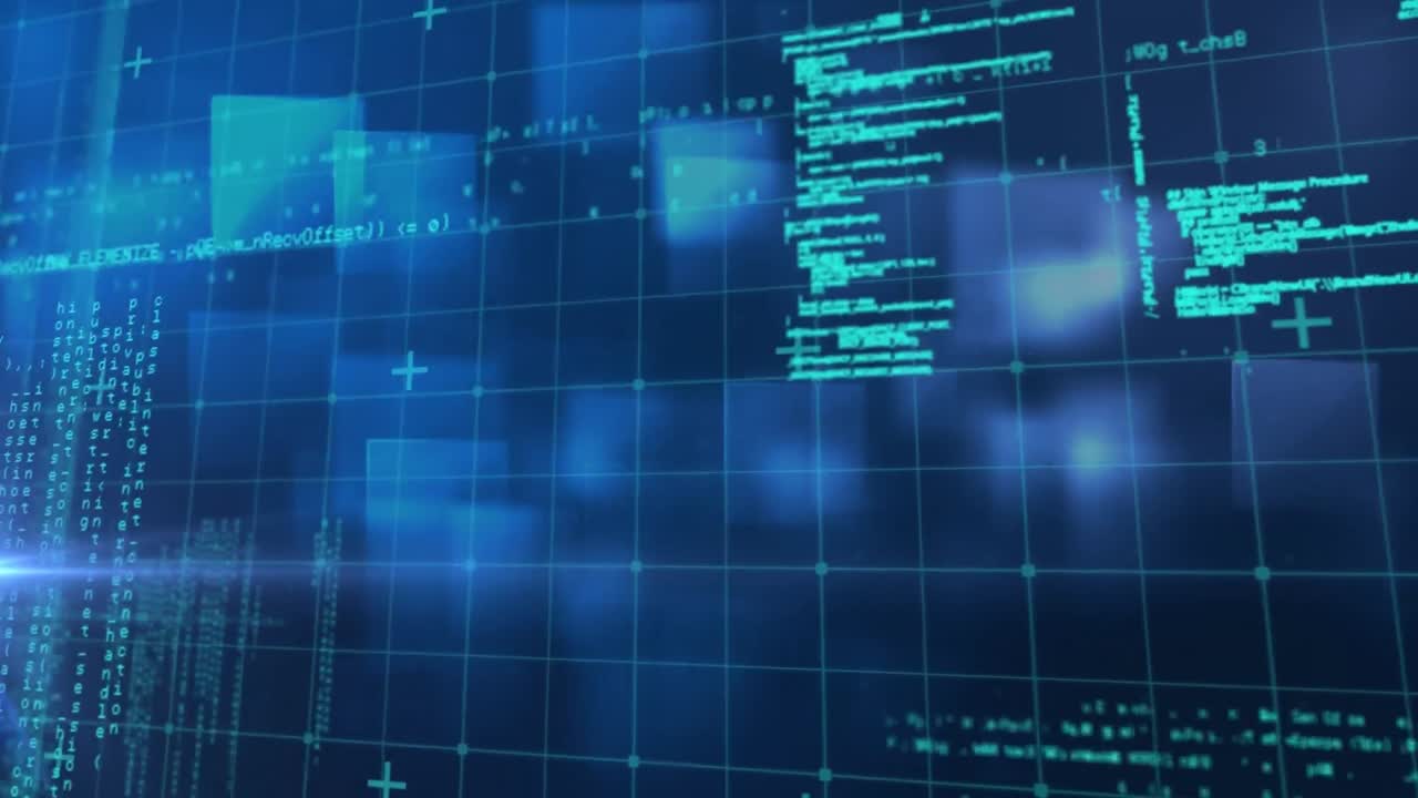 animación del procesamiento de datos y puntos de luz sobre fondo negro