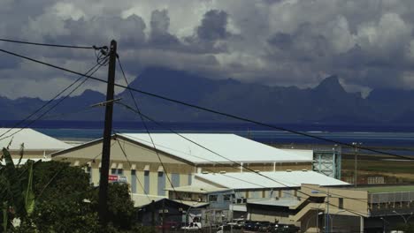 White-roof-on-the-blue-mountains-background