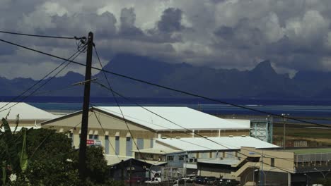 white roof on the blue mountains background