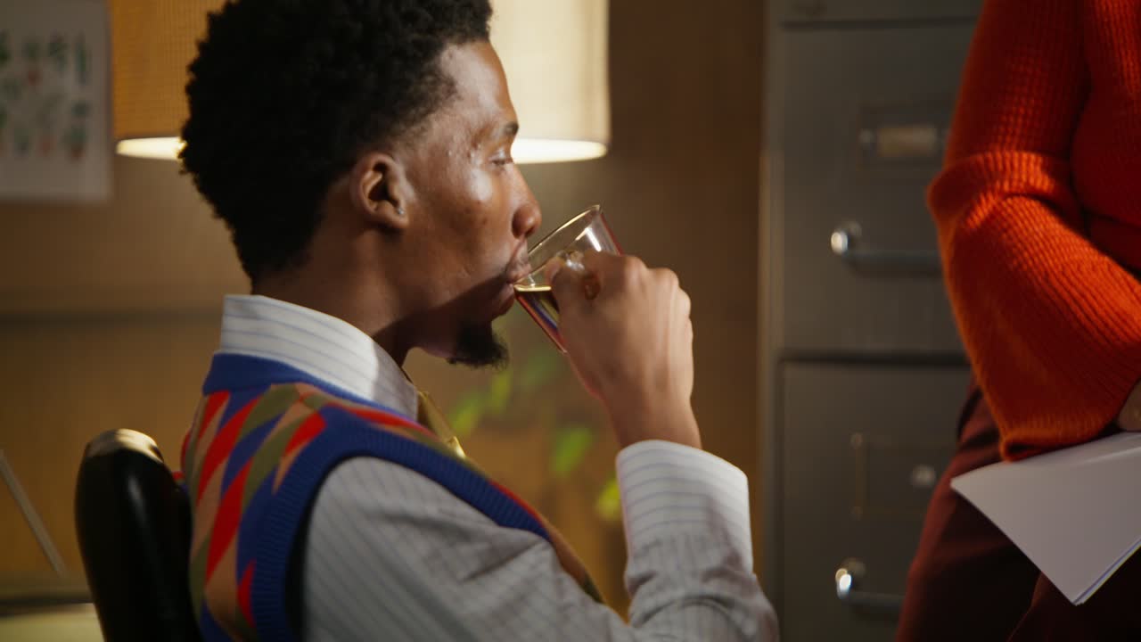 Business Meeting in a Retro Office Setting