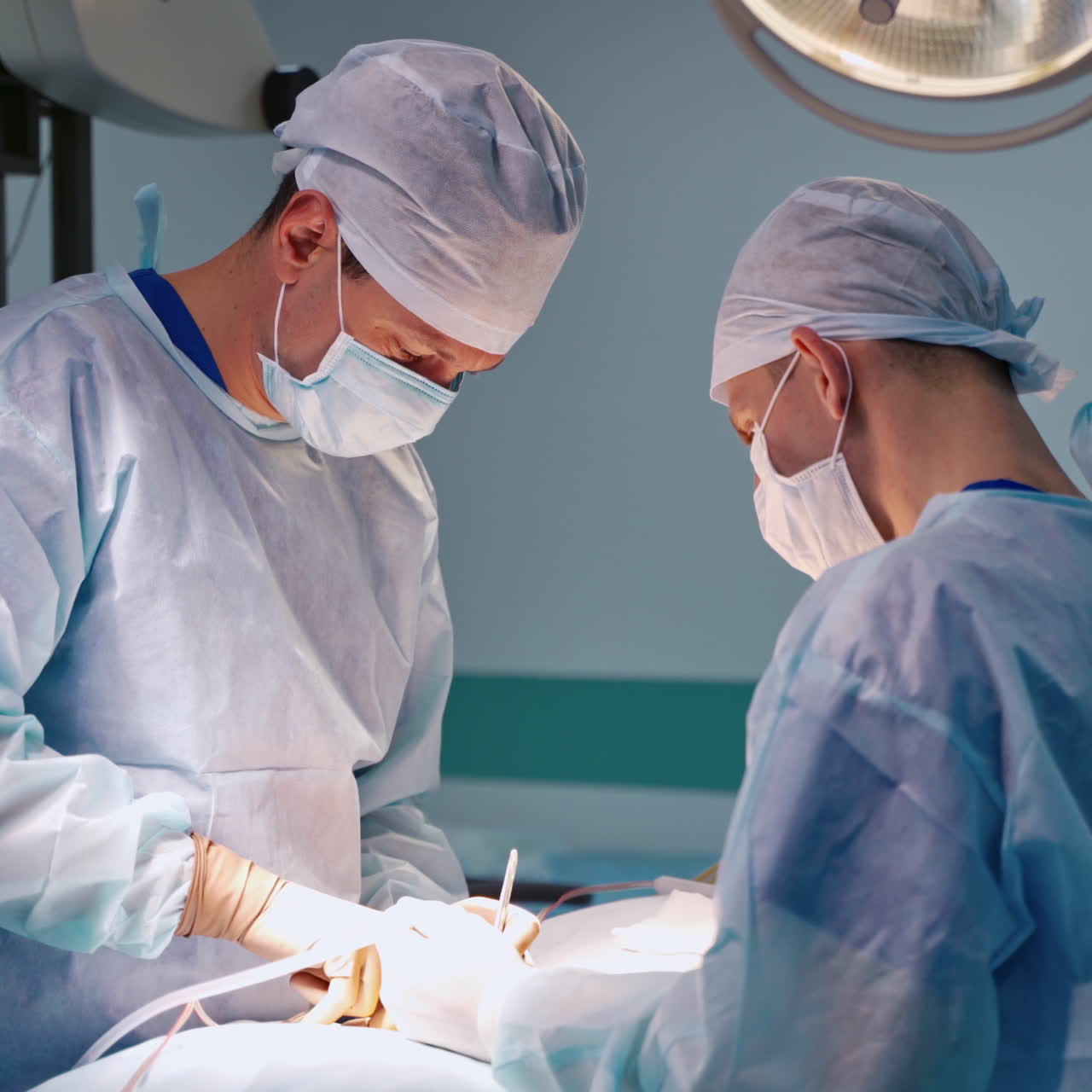 Medical team performing an operation in a surgery room of clinic. Doctors concept.