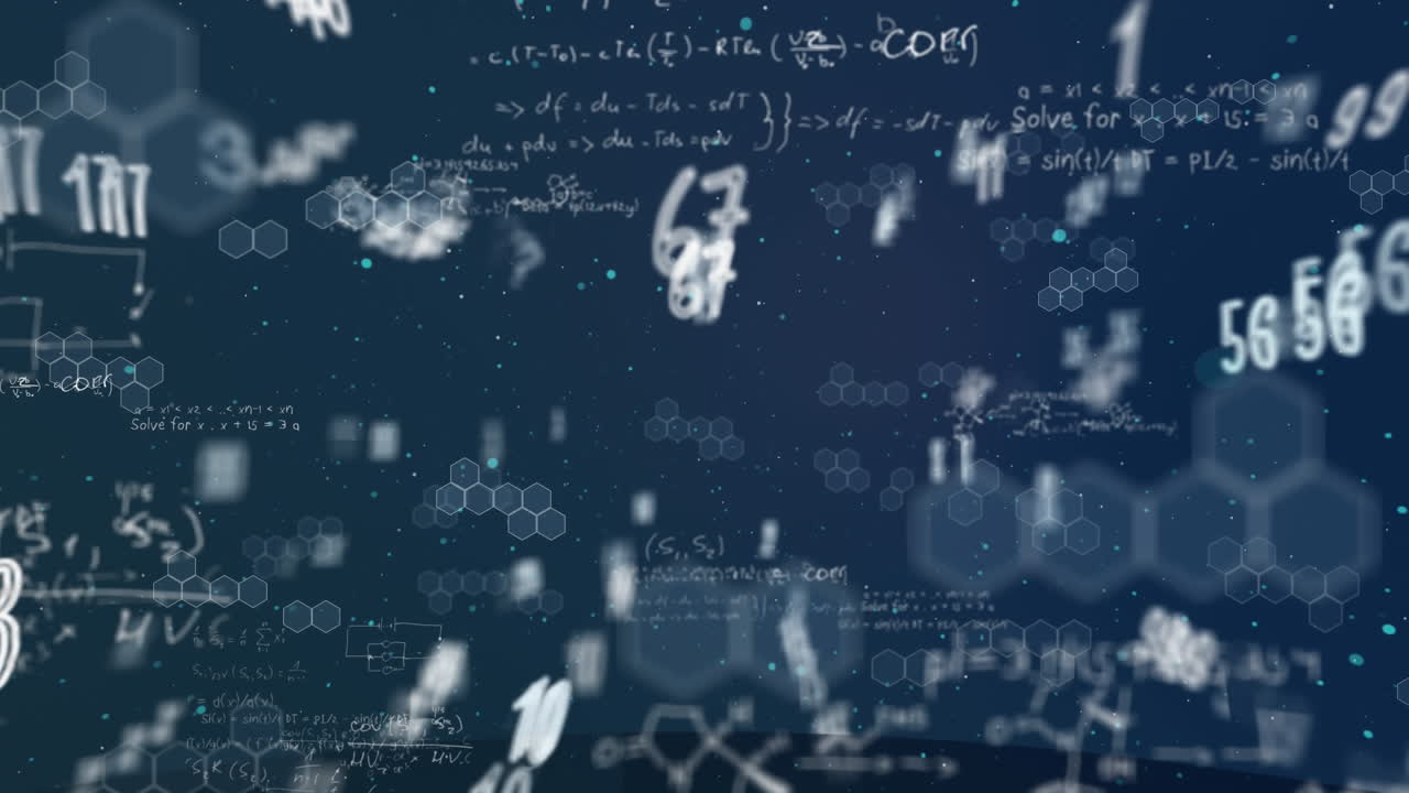 animación de ecuaciones matemáticas y números en fondo negro