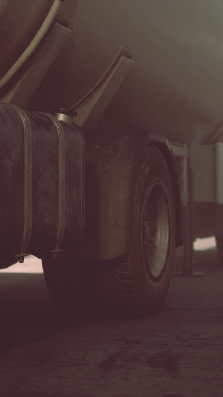 Un primo piano del retro di un grande camion cisterna