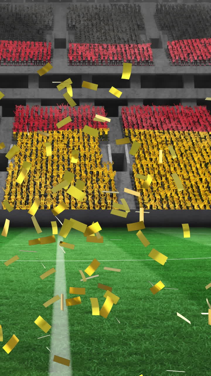 animación de confeti dorado cayendo sobre la bandera de alemania en un estadio deportivo