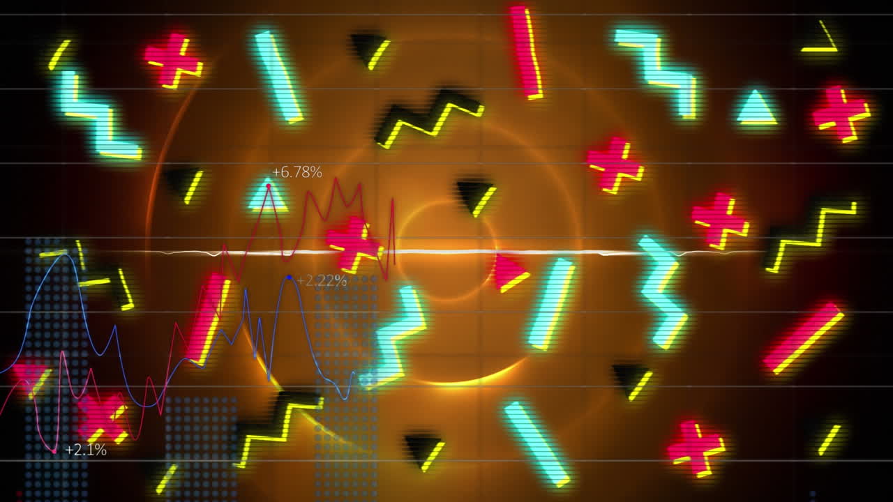 검은색 배경의 모양의 애니메이션과 데이터 처리