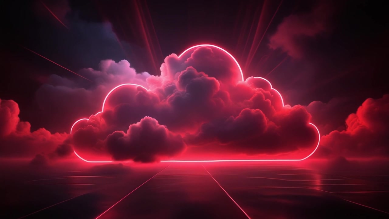 Leuchtendes Neon-Wolken-Symbol in abstrakter Cyberpunk-Umgebung