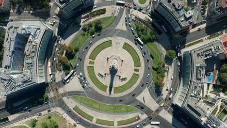 top view of marques de pombal square, lisbon, portugal