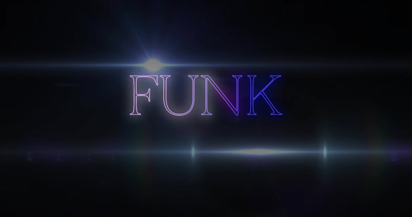 Black frame fading out, centered neon FUNK fading in, streaks sliding and pulsing for title reveal