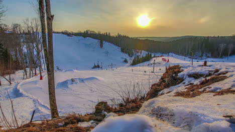 people enjoy skiing resort of zagarkalns in latvia, fusion time lapse