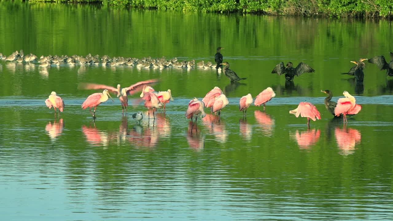 아름다운 새들이 플로리다 해안을 따라 황금빛으로 물들입니다.