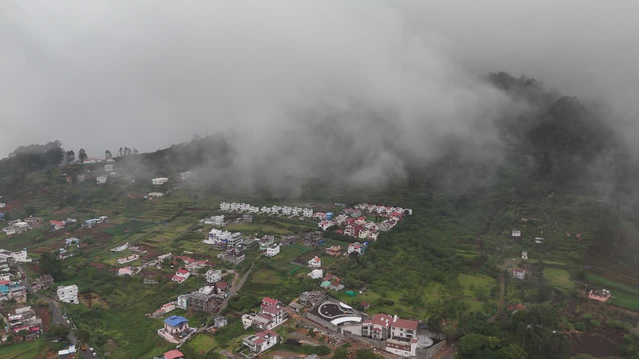 Drone view showcasing the peaceful mountain lifestyle of Kodaikanal