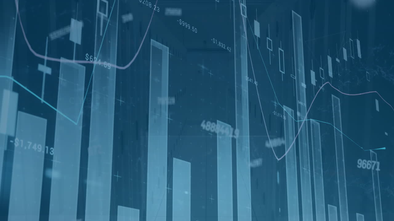 animación de múltiples gráficos y números que cambian en la sala del centro de datos