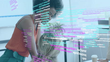 animación del procesamiento de datos financieros sobre diversas personas de negocios en la oficina