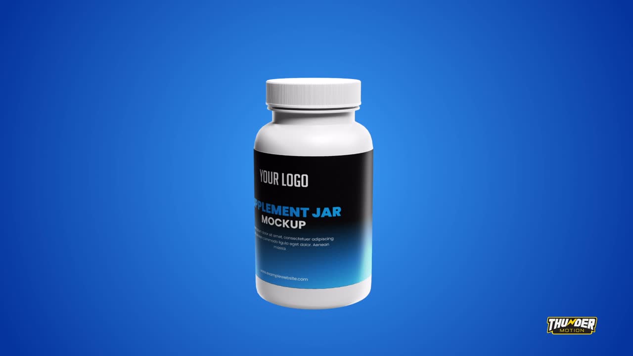 Mockup 3D rotatif d’un pot de compléments