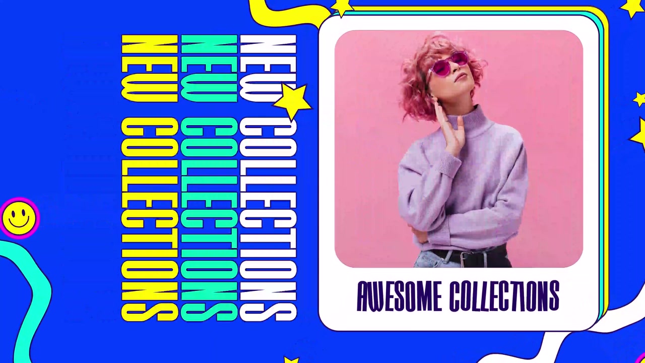 Vibrant Pop Art Animation with Fashionable Woman and New Collections Text