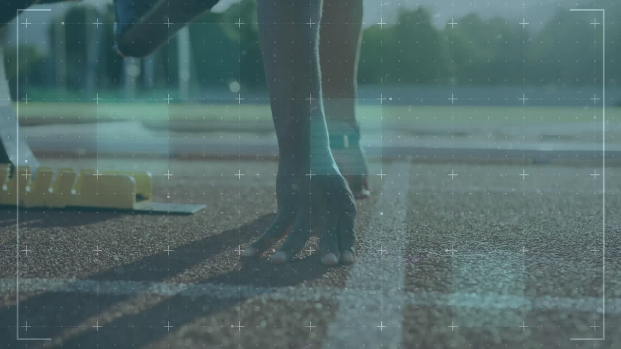 Animation of data processing over disabled male athlete runner