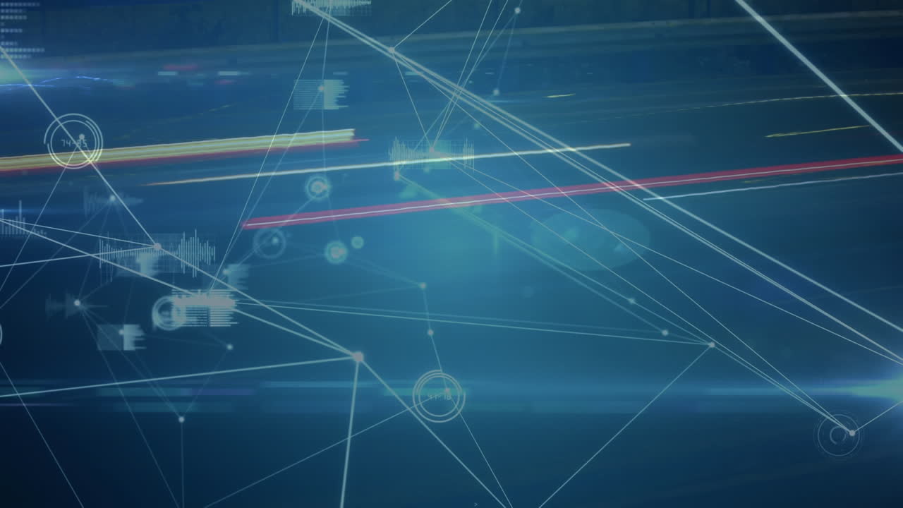 animación de la red de conexiones con estadísticas en fondo azul