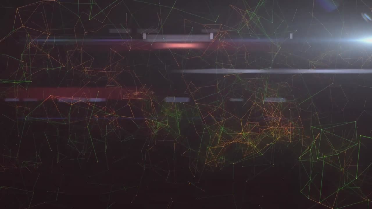 Animation of network of connections spinning with glowing light trails