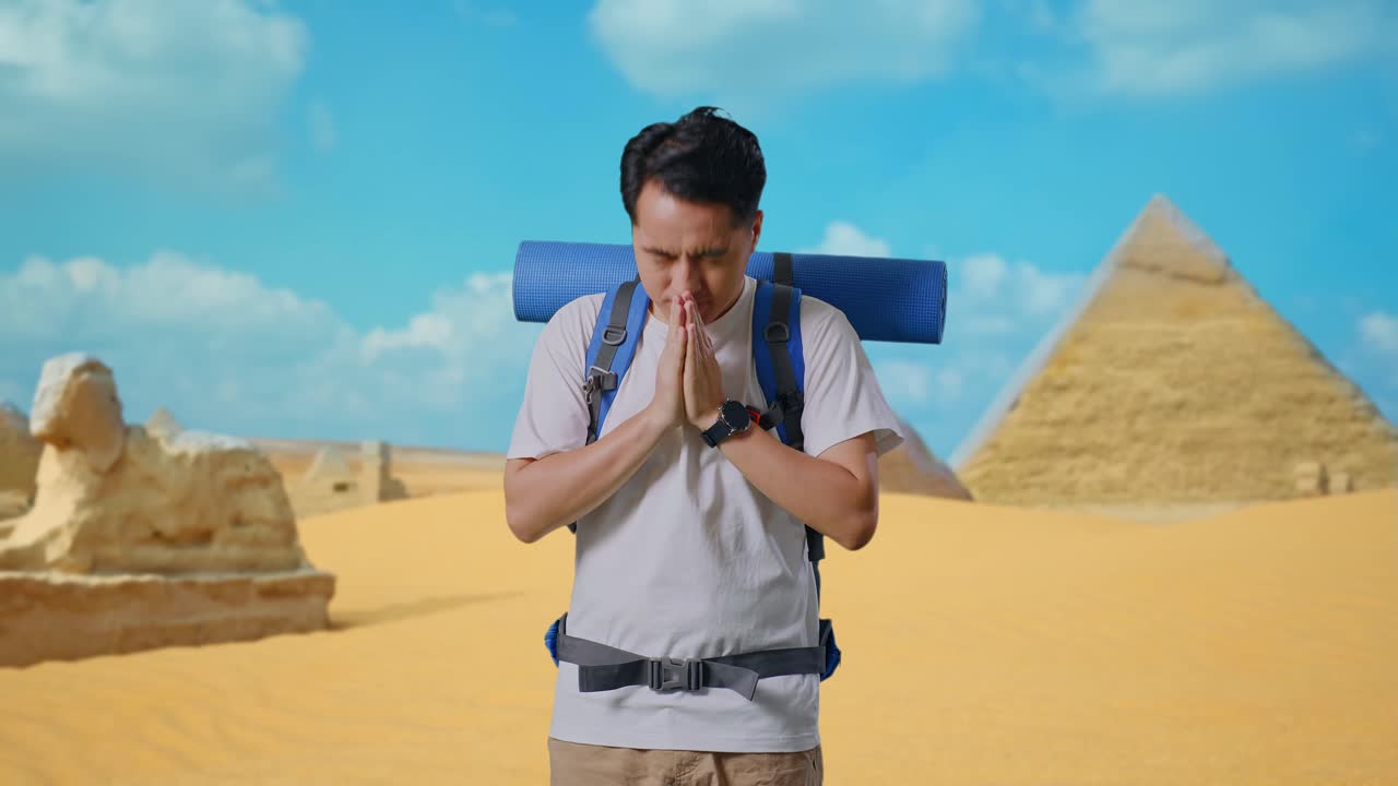 Peaceful Traveler in front of the Pyramids